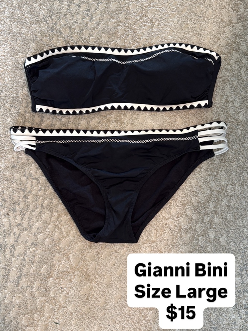 Gianni Bini Black and White Strapless Bandeau Bikini Set